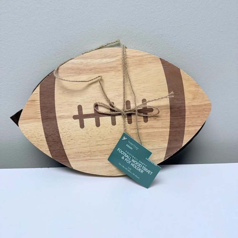 New! Football Pot Holder and Wood Trivet Set for Tailgate or Super Bowl Party